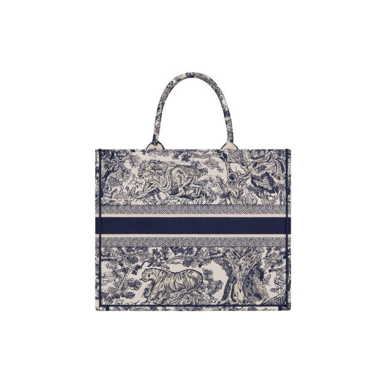 Dior Large Dior Book Tote In Ecru And Blue Toile De Jouy Embroidery 3