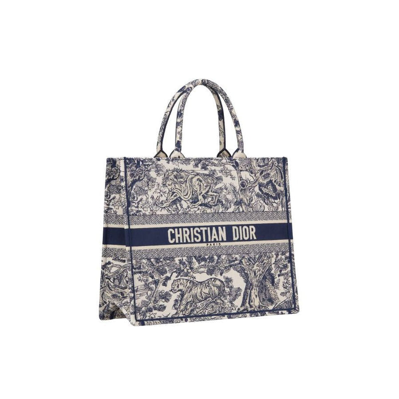 Dior Large Dior Book Tote In Ecru And Blue Toile De Jouy Embroidery 2