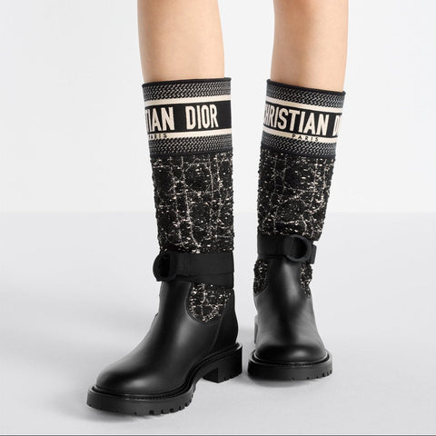 Dior - Major Boot Black And White Cannage Tweed and Black Calfskin - BEAUTY BAR