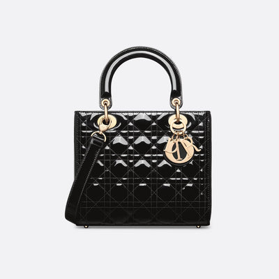 Dior Medium Lady Bag Black Patent Cannage