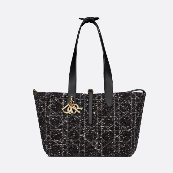 Dior Medium Toujours Bag Black Tweed With White Cannage Motif 3