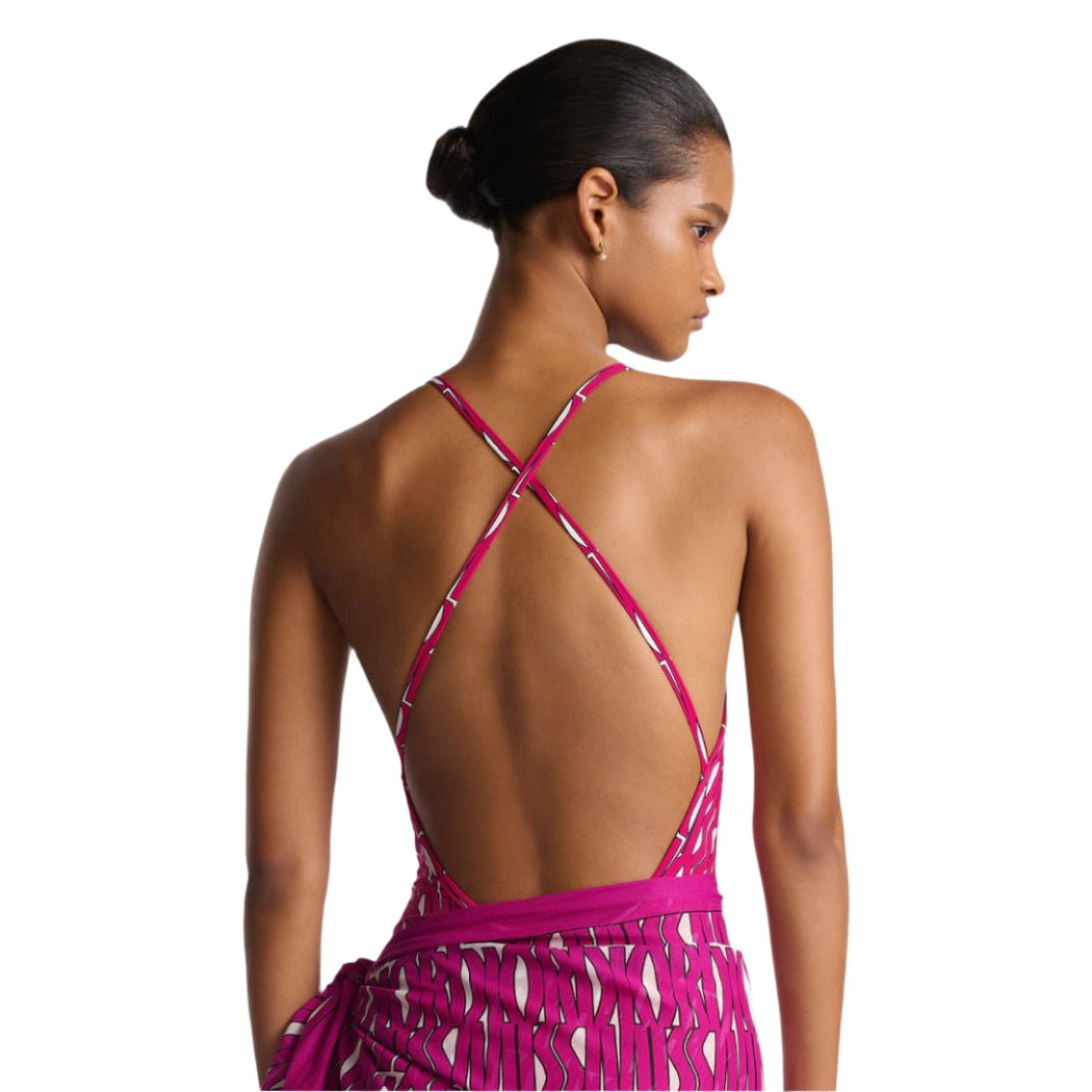 Dior One Piece Swimsuit White Technical Fabric With Fuchsia Miss Dior Allover Motif 5