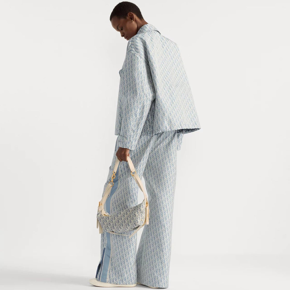 Dior Small D-Journey Bag Blue Oblique Chambray With Raffia 4