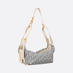 Dior Small D-Journey Bag Blue Oblique Chambray With Raffia