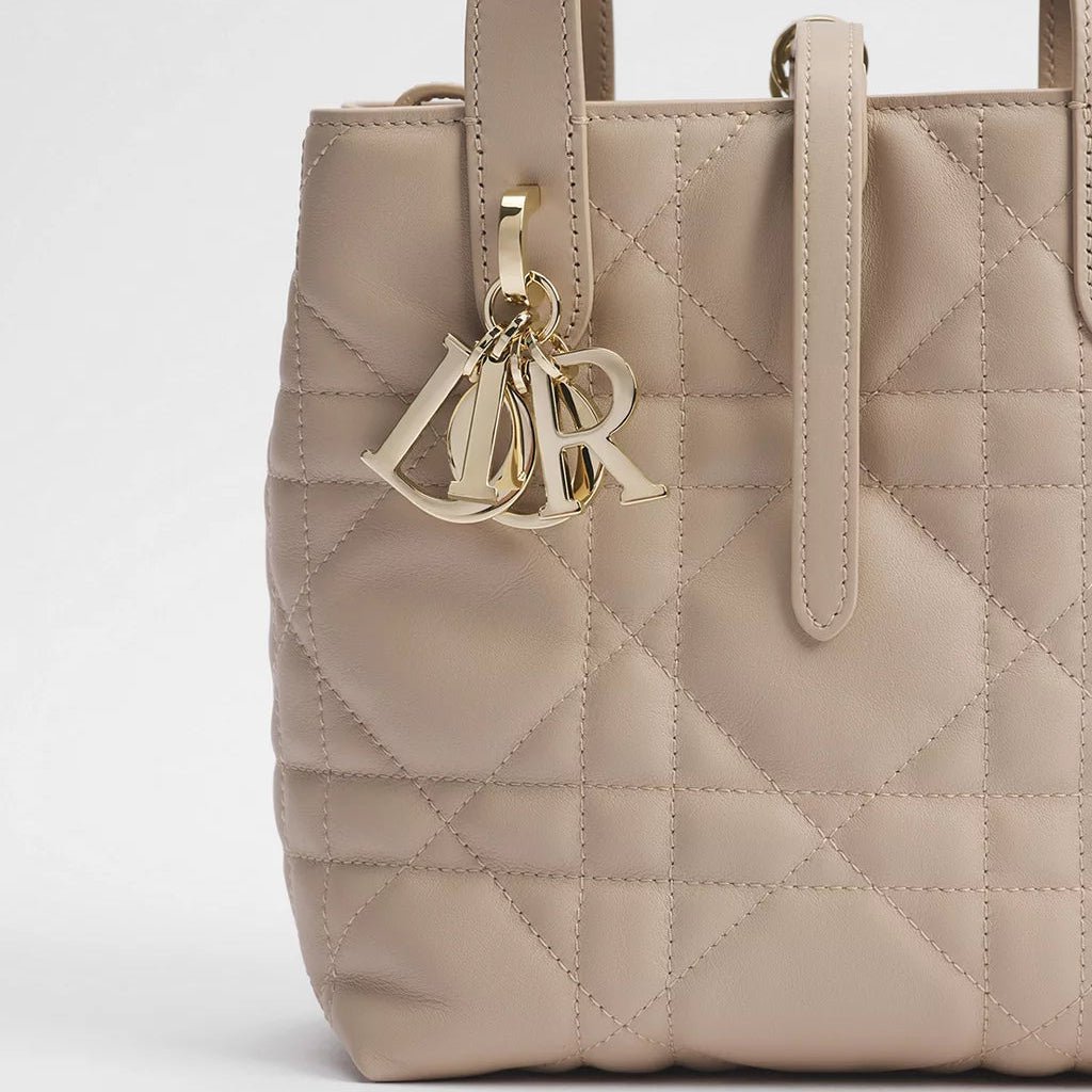 Dior Small Toujours Vertical Tote Bag Powder Beige Macrocannage Calfskin 5