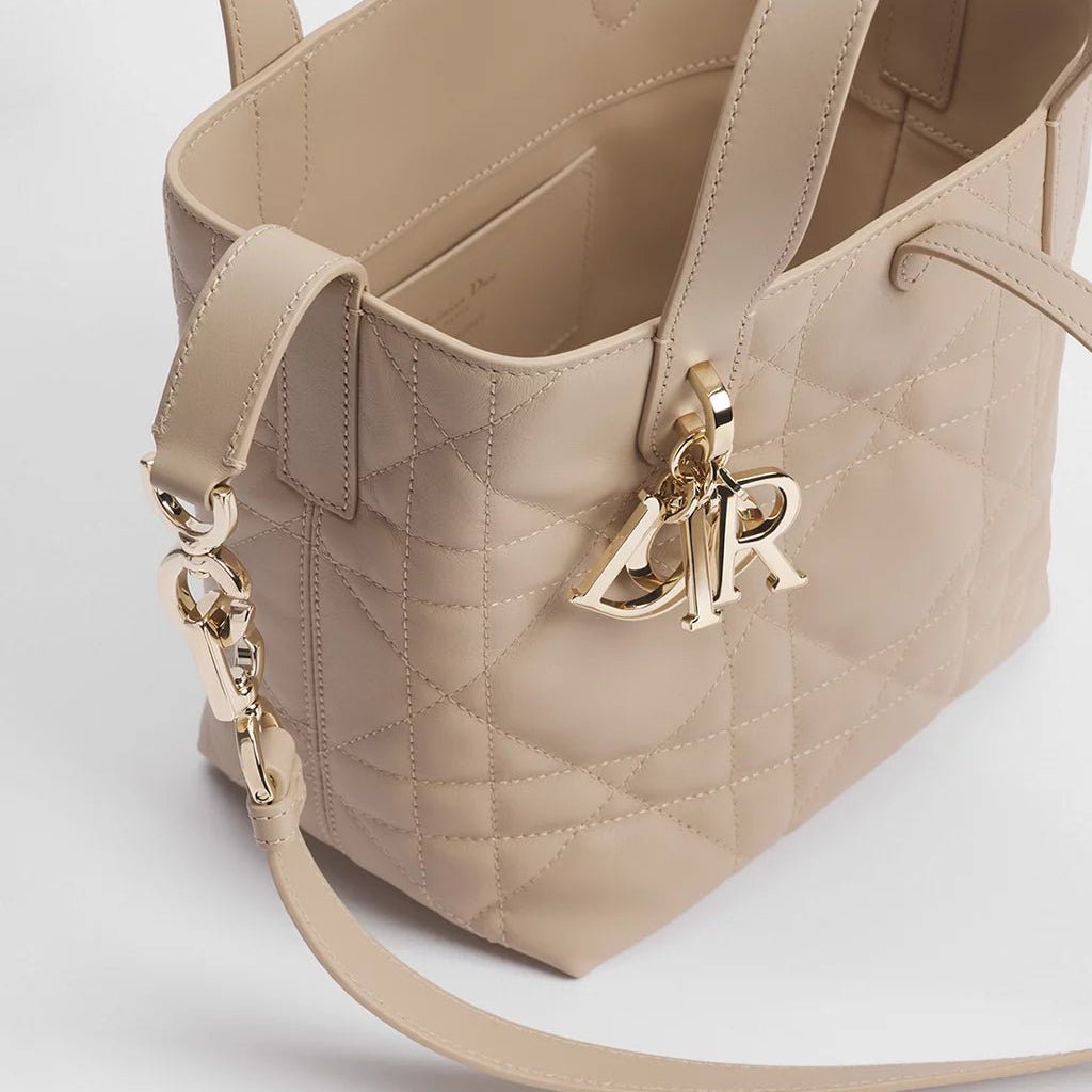 Dior Small Toujours Vertical Tote Bag Powder Beige Macrocannage Calfskin 6
