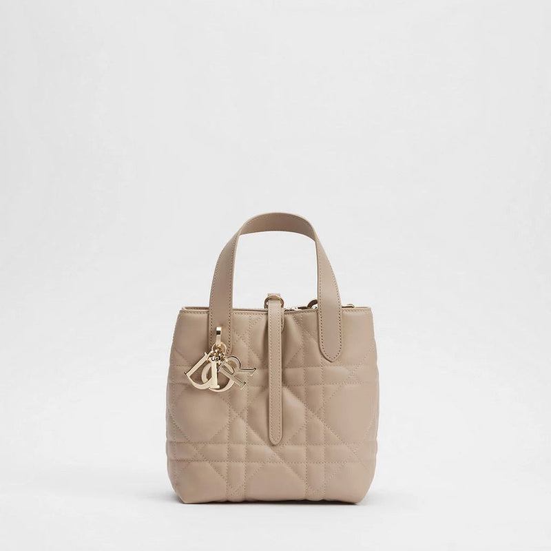 Dior Small Toujours Vertical Tote Bag Powder Beige Macrocannage Calfskin