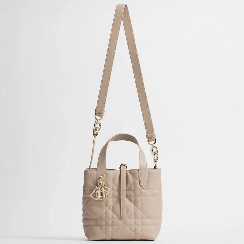 Dior Small Toujours Vertical Tote Bag Powder Beige Macrocannage Calfskin 4