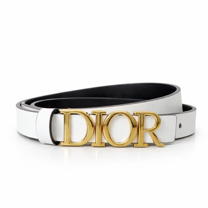 Dior White Leather Belt with Gold Logo Buckle 2