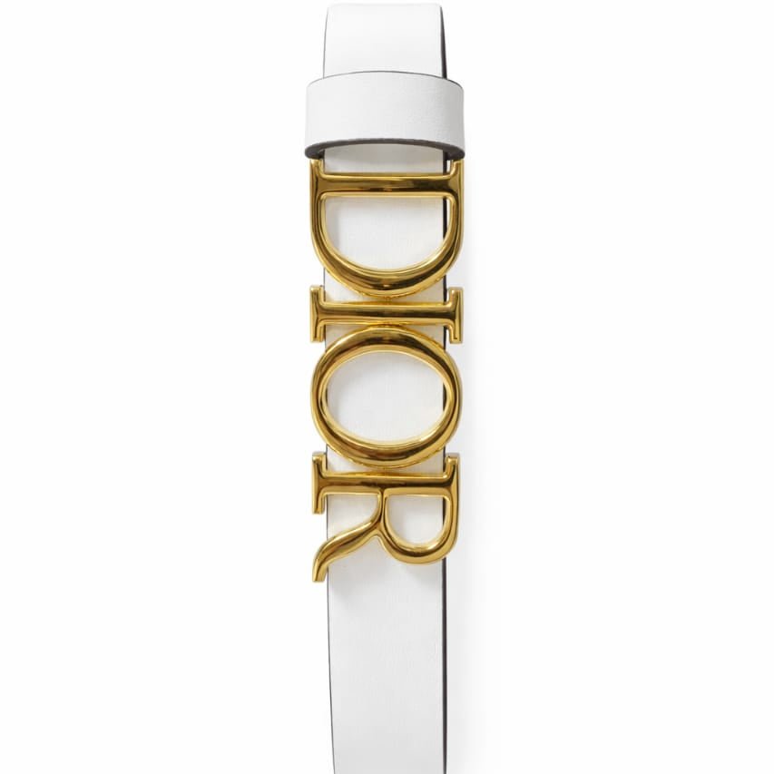 Dior White Leather Belt with Gold Logo Buckle 3
