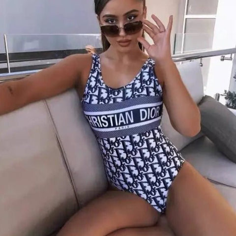 Dior Women One - Piece Swimsuit Blue Dior Oblique Technical Fabric - BEAUTY BAR