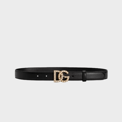 Dolce & Gabbana Calfskin Belt With DG Logo With Rhinestones And Pearls