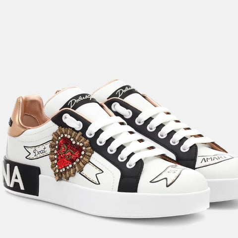 Dolce & Gabbana Portofino Print With Embroidery Sneakers - BEAUTY BAR