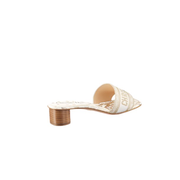 Dway Heeled Slide White And Gold-Tone Gradient Butterflies Embroidered Cotton 2