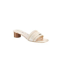 Dway Heeled Slide White And Gold-Tone Gradient Butterflies Embroidered Cotton