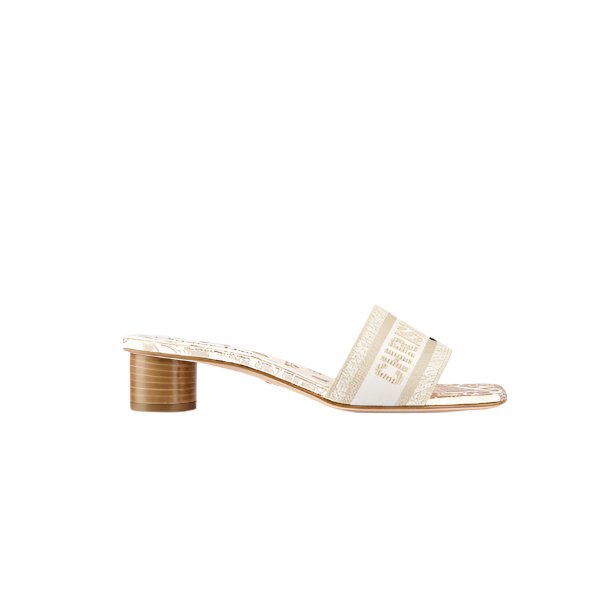 Dway Heeled Slide White And Gold-Tone Gradient Butterflies Embroidered Cotton 4