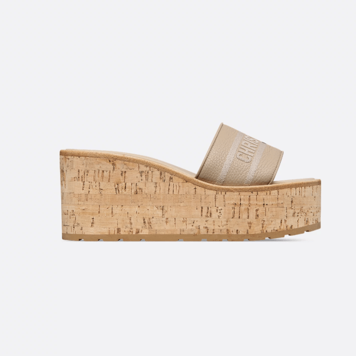 Dway Platform Slide Powder Beige Grained Calfskin