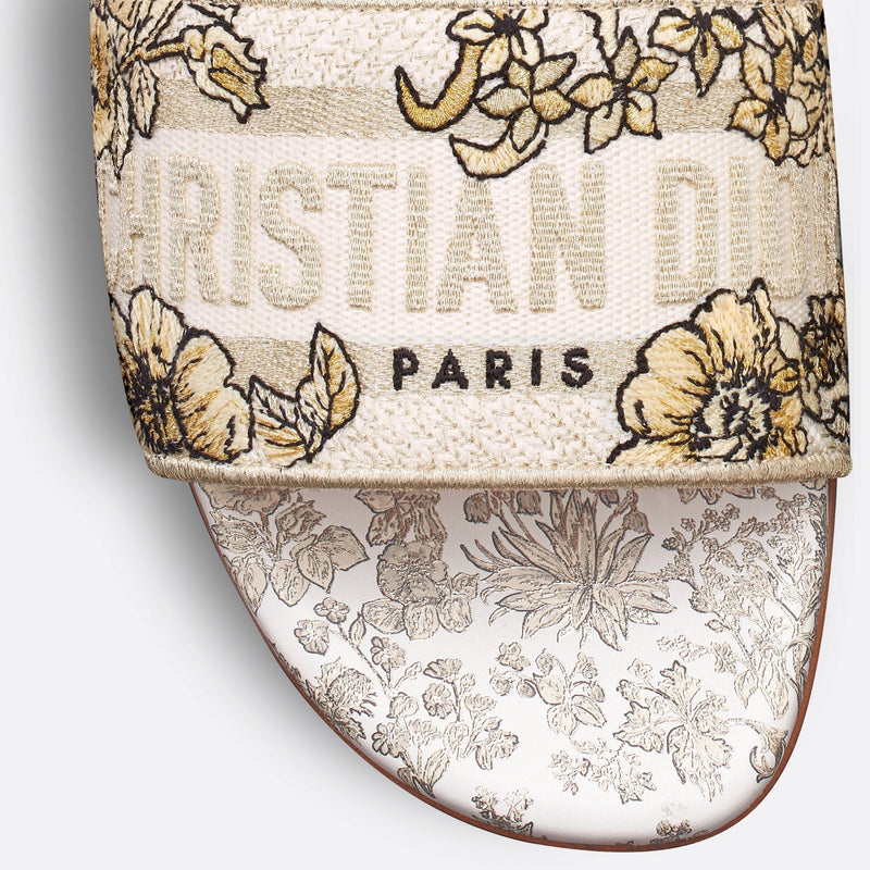 Dway Slide Cotton Embroidered with Metallic Thread and Gold-Tone Millefiori Unicorn Motif 4