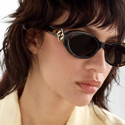 Fendi FF Diamonds Oval Sunglasses For Women - Brown - BEAUTY BAR
