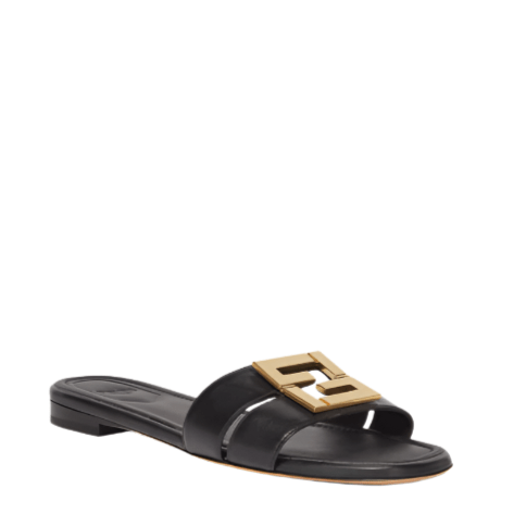 Fendi FFold Black Leather Sandal