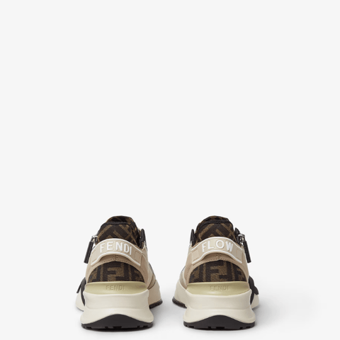 Fendi Flow Sneakers Brown FF Jacquard and Beige Leather Low - Tops - BEAUTY BAR