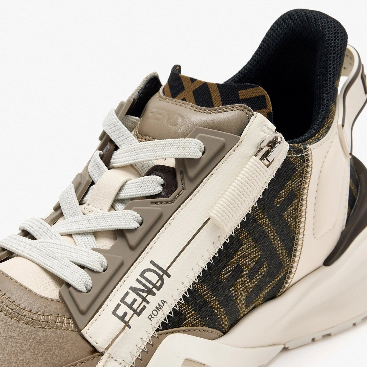 Fendi Flow Sneakers Brown FF Jacquard and Beige Leather Low-Tops 3