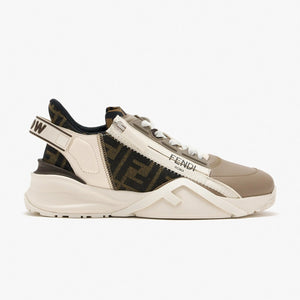 Fendi Flow Sneakers Brown FF Jacquard and Beige Leather Low-Tops