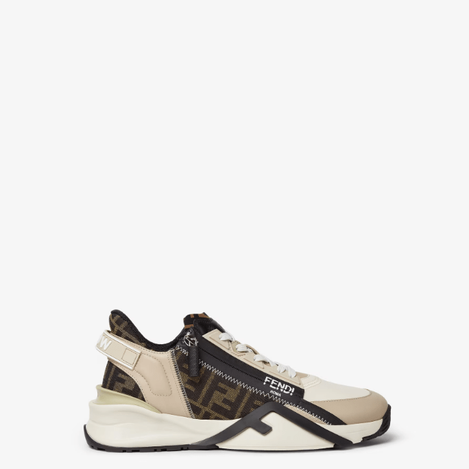 Fendi Flow Sneakers Brown FF Jacquard and Beige Leather Low-Tops 1