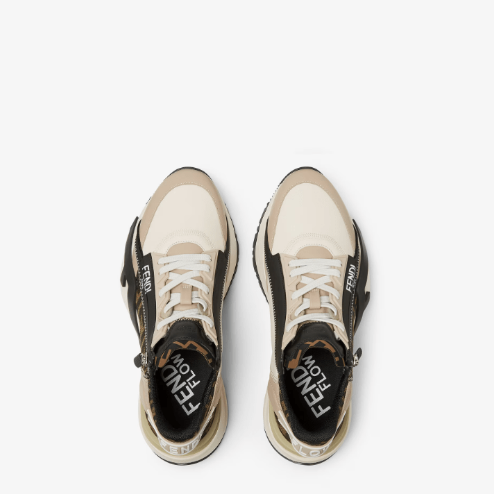 Fendi Flow Sneakers Brown FF Jacquard and Beige Leather Low-Tops 4