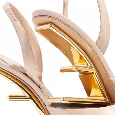 Fendi High-Heeled Sandals In Light Beige Leather - BEAUTY BAR