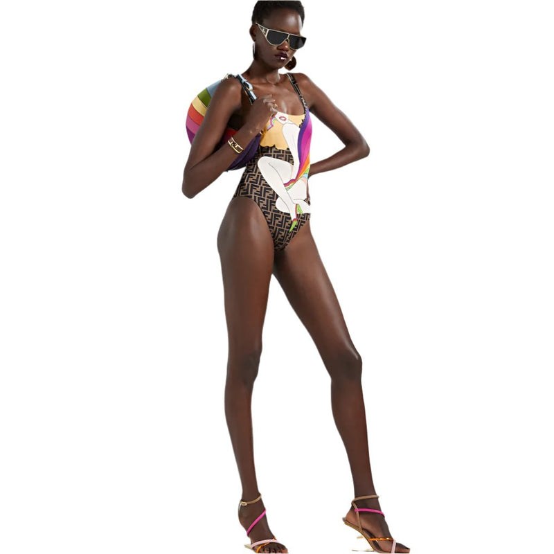 Fendi One Piece Swimwear For Women - Stylish Letter Print Swimsuit, Double-Sided Design 4