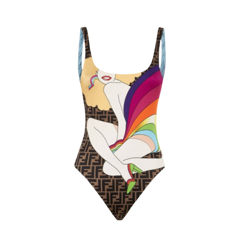Fendi One Piece Swimwear For Women - Stylish Letter Print Swimsuit, Double-Sided Design 2