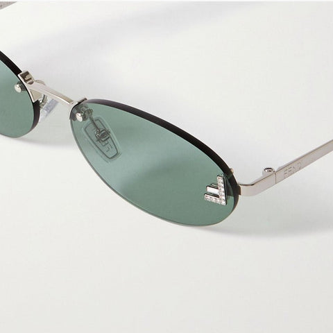 Fendi Oval - Frame Crystal - Embellished Silver Tone Sunglasses - BEAUTY BAR