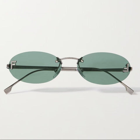 Fendi Oval - Frame Crystal - Embellished Silver Tone Sunglasses - BEAUTY BAR