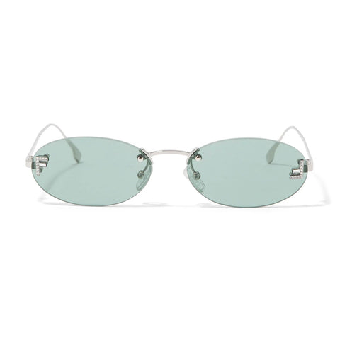 Fendi Oval - Frame Crystal - Embellished Silver Tone Sunglasses - BEAUTY BAR
