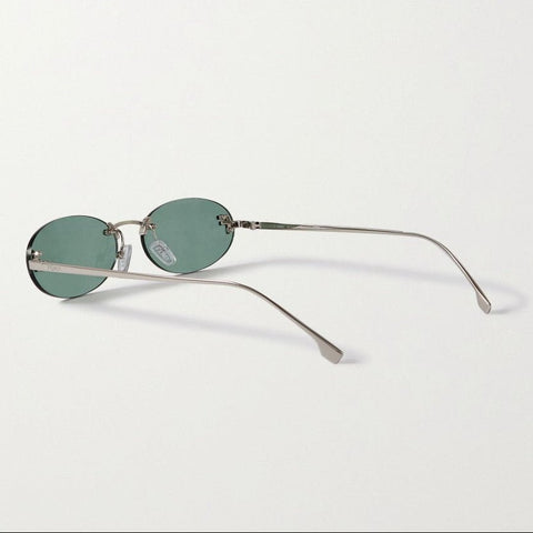 Fendi Oval - Frame Crystal - Embellished Silver Tone Sunglasses - BEAUTY BAR