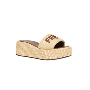 Fendi Sunshine Beige Cotton Fibre Flatform Slides