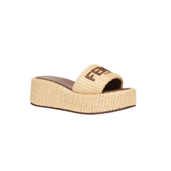 Fendi Sunshine Beige Cotton Fibre Flatform Slides