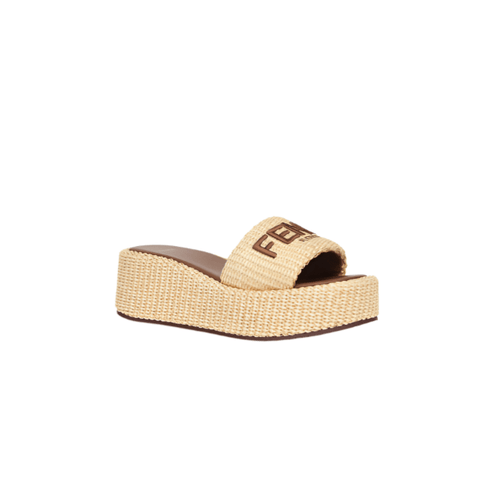 Fendi Sunshine Beige Cotton Fibre Flatform Slides - BEAUTY BAR