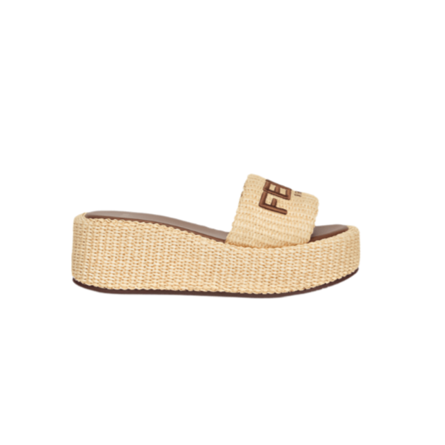 Fendi Sunshine Beige Cotton Fibre Flatform Slides 2