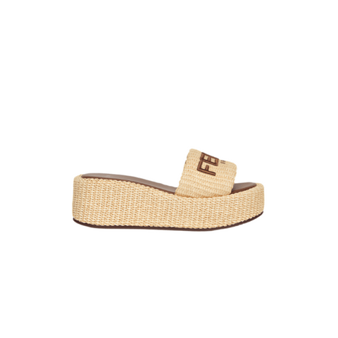 Fendi Sunshine Beige Cotton Fibre Flatform Slides - BEAUTY BAR