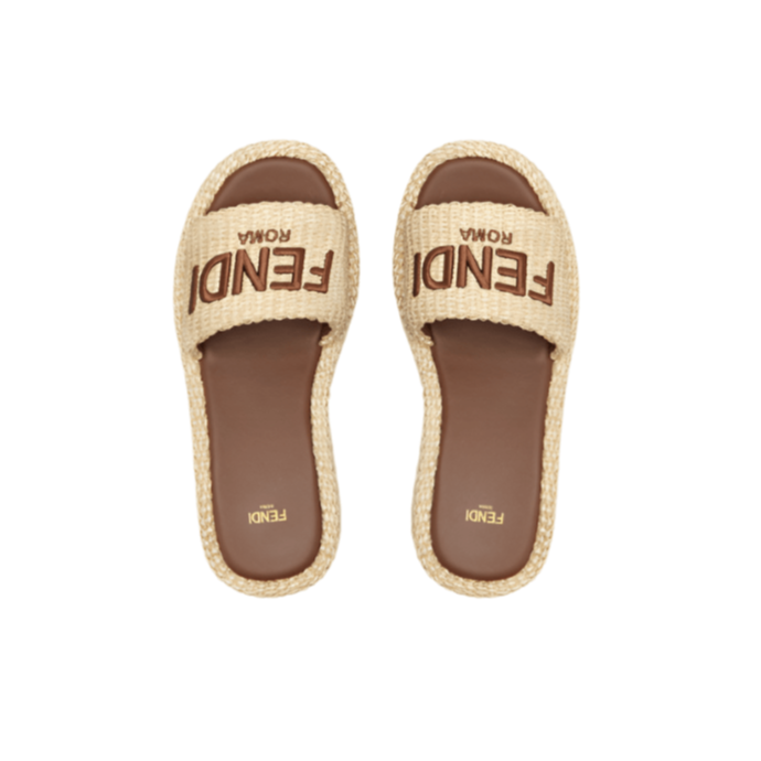 Fendi Sunshine Beige Cotton Fibre Flatform Slides 3