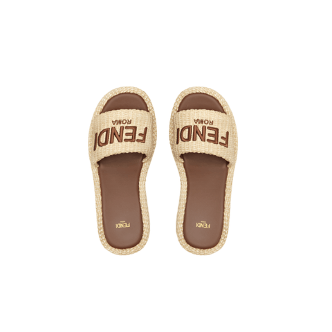 Fendi Sunshine Beige Cotton Fibre Flatform Slides - BEAUTY BAR