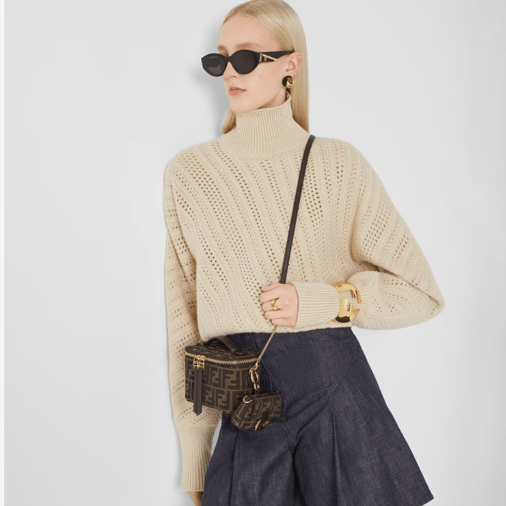 Fendi Vanity Tobacco Brown FF Jacquard Fabric Mini-Bag 4