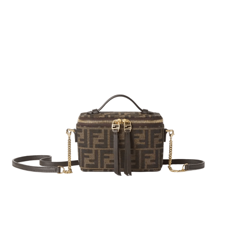 Fendi Vanity Tobacco Brown FF Jacquard Fabric Mini-Bag 1