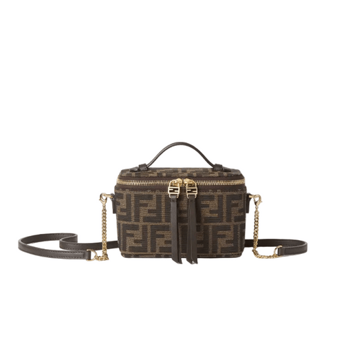 Fendi Vanity Tobacco Brown FF Jacquard Fabric Mini-Bag