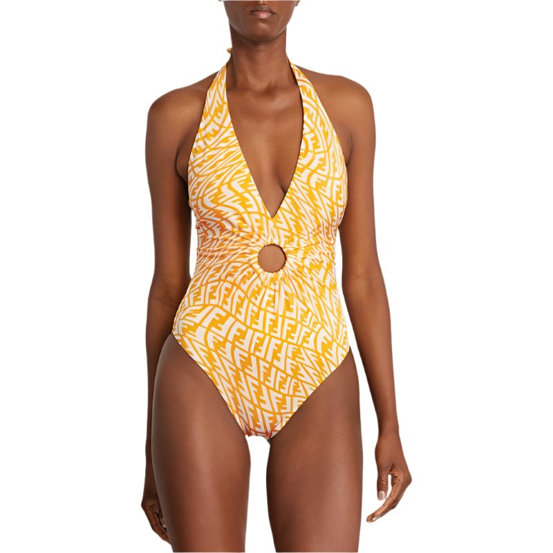 Fendi Ff Vertigo One-piece Swimsuit In Yellow ,white 1