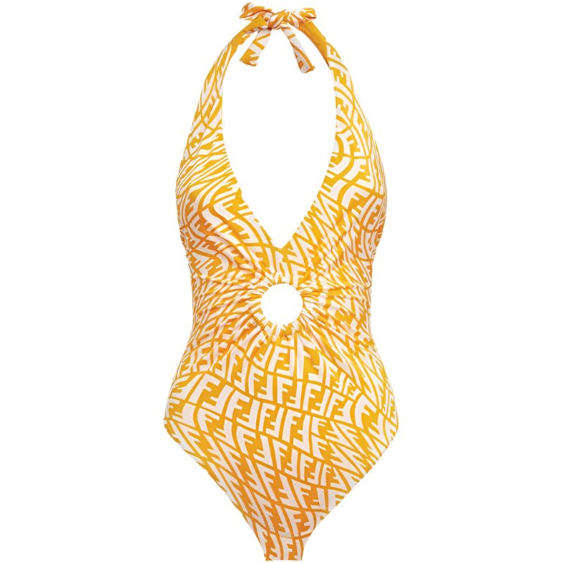 Fendi Ff Vertigo One-piece Swimsuit In Yellow ,white 3
