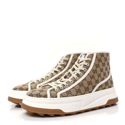 GG Monogram Mens High Top Platform 55mm Sneakers 12 Beige Ebony Mystic White - BEAUTY BAR