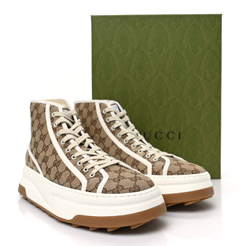 GG Monogram Mens High Top Platform 55mm Sneakers 12 Beige Ebony Mystic White - BEAUTY BAR